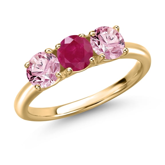 Gem Stone King 10K Yellow Gold Red Ruby and Pink Lab Grown Diamond Engagement Ring for Women | 1.55 Cttw | Round 5MM | Gemstone July Birthstone | Size 6
