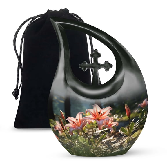 JAGSHASHI Lilly Flower Cremation Urns For Human - Cremation Urns For Adults Humans - Unique Urns For Ashes - Adult Female Urn - 10 Inch With Velvet Bag - Cremation Urn For Adults - Cremation Urns