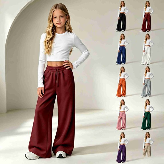 Xingjin Girls Sweatpants with Wide Leg and Elastic Waist, Baggy Pants for Girls, Comfortable Girls Joggers for School and Daily Wear
