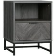 thumbnail image 1 of HOMCOM Nightstand with Drawer and Open Shelf, Side Table, Dark Grey, 1 of 10