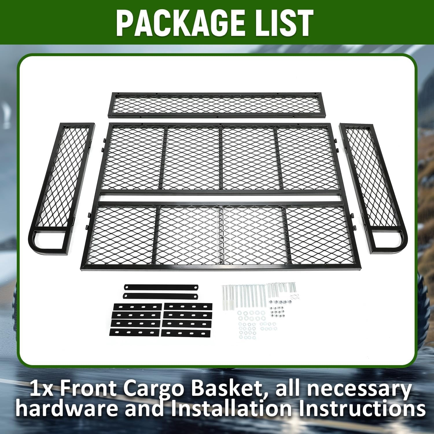 KOJEM 42" Rear Cargo Basket Universal ATV UTV Black Steel Storage Rack Rear Goods Mesh Rack