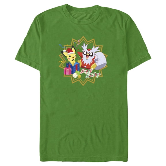 Men's Pokemon Christmas Pikachu and Delibird Happy Holidays Graphic T-Shirt