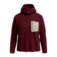 thumbnail image 6 of Men's Ribbed Knit Hooded Tops Pullover Cowl Funnel Collar Thermal Sweatshirt Long Sleeve Loose Fit Solid Warm Pullover Tops Outdoor Hiking Single Zippered Chest Patch Pocket Wine,L, 6 of 7