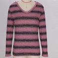 thumbnail image 5 of qolati Sweaters for Women V Neck Casual Ribbed Knit Long Sleeve Tops Lightweight Color Block Striped Pullover Blouses Fall Fashion Outfits Pink XXL, 5 of 7