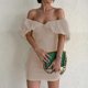 thumbnail image 3 of Vestido plisado con mangas de volantes de algodón Ropa de vacaciones ajustada de color sólido para mujer FLhrweasw Nuevo, 3 of 9
