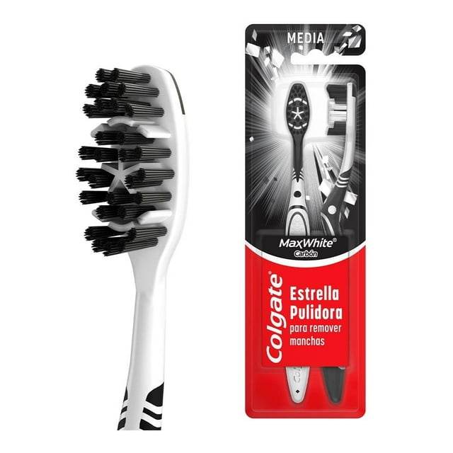 Cepillo dental Colgate Max White carbón extrella pulidora medio 2 pzas