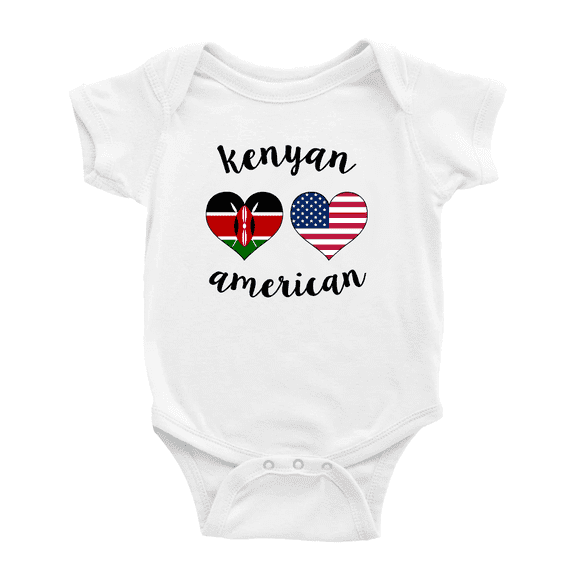 Kenyan American Flag Two Hearts Cute Baby Romper Bodysuit For Boy Girl (White, 3-6 Months)