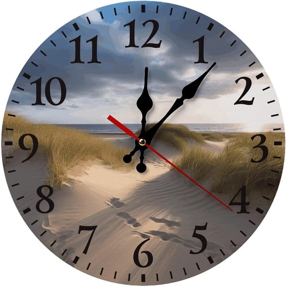 Round Wall Clock,Silent Non Ticking Battery 9.8 Inch Turquoise and Goldprinted Wooden Decor Wall Clock