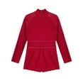 thumbnail image 5 of iiniim Girls Gymnastics Leotards with Shorts One Piece Biketard Dance Outfit Long Sleeve Ballet Burgundy 6, 5 of 7