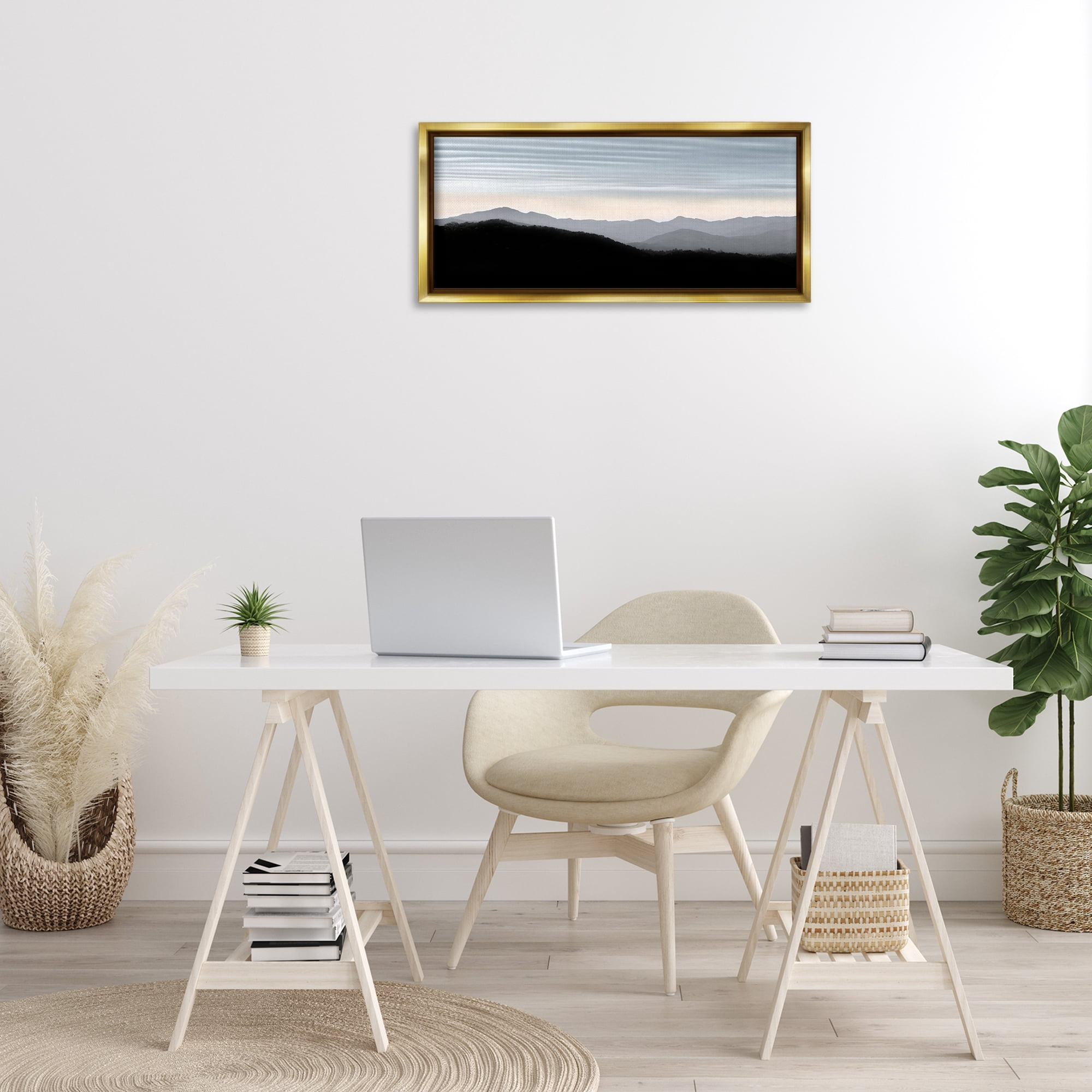 Stupell Industries Mountains with Rippled Sky Landscape & Nature Photography Gold Floater Framed Canvas Art Print Wall Art, 31 x 14