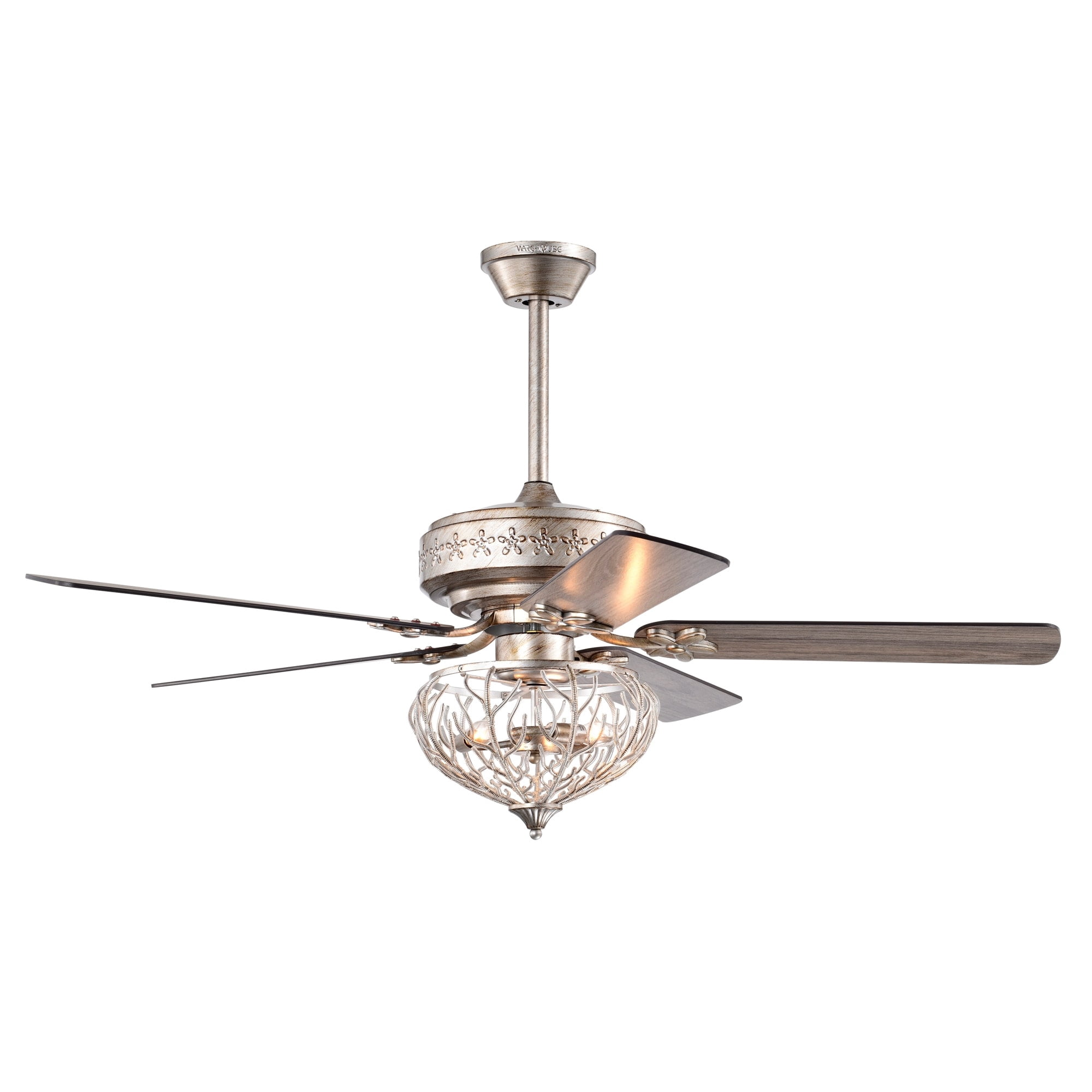 Warehouse of Tiffany Kannon 52 Inch Ceiling Fan Antique Silver Finish Shabby Chic Style with Remote