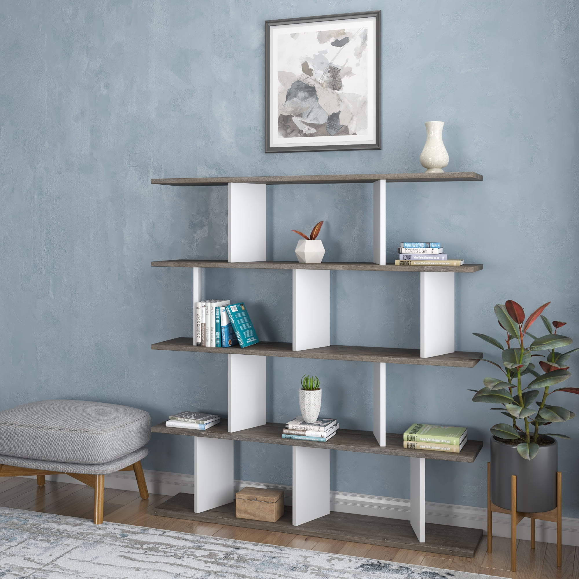 Ada Home Decor Jorin 4 Tier Open Shelf Cube Bookcase, Wenge/White