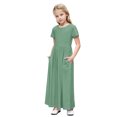thumbnail image 1 of RXIRUCGD 2025 Vêtements d'Été pour Enfants Tout-Petits Filles Mignon Rayé Imprimé Manches Courtes Robe Extensible avec Poches Robe Longue en Ligne, 1 of 8