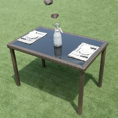 Dining Table Outdoor Furniture - Costway 43'' Glass Table Patio Outdoor Wicker Rectangular Dining Table Garden Furniture