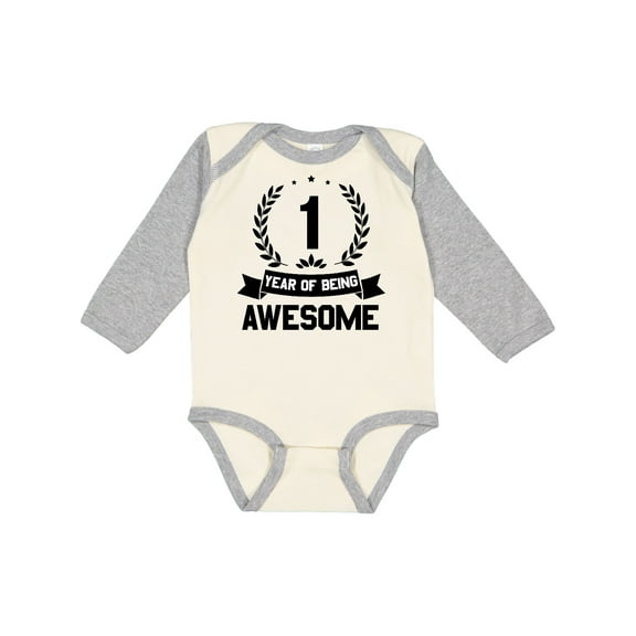Inktastic 1 year of being awesome birthday black Boys or Girls Long Sleeve Baby Bodysuit