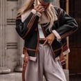 thumbnail image 2 of Veste en Laine d'Agneau à Revers pour Femmes Style Moto de Rue Veste Décontractée pour Femmes Noir G, 2 of 6