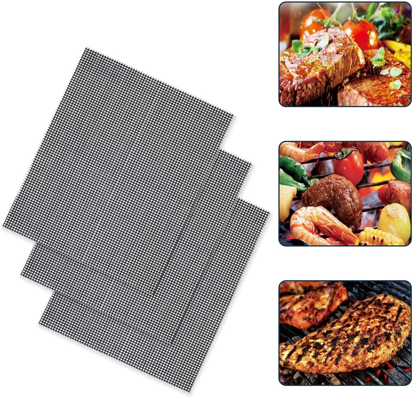 BBQ Grill Mesh Mat Set of 3 pcsNon Stick Barbecue Grill Sheet Liners