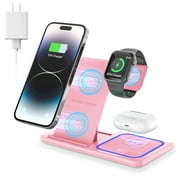 Wireless Charger, 18W 3 in 1 Wireless Charging Station for iPhone 15 14 13 12 Pro XR XS, Fast Charing Stand for Apple Watch 9/8/7/6/SE/5/4/3/2, AirPods 3/2/Pro, Samsung Galaxy S23 S22 S21 20(Pink)
