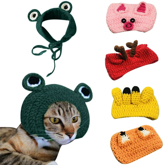 Walbest Pet Costume Hat/Cosplay Cap,Cat Dog Hats Handmade Knitted Woolen Yarn Cute Cartoon Frog Hat for Pet Kitten Puppy Birthday Christmas and Halloween