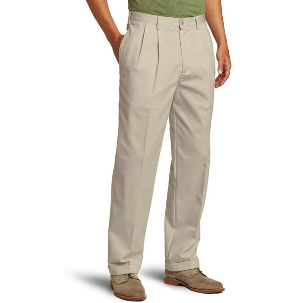 IZOD Men's American Chino Double Pleated Pant, Khaki, 38W, 34L