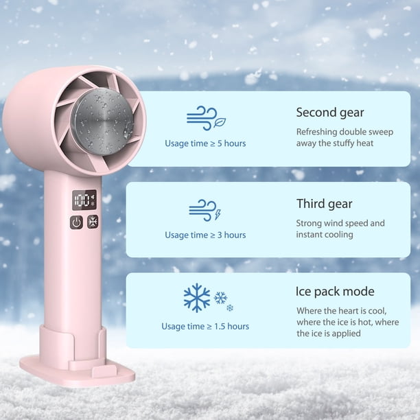 Mini ventilador de mano USB Pantalla digital de 6 aspas 1800 mAh Ventilador de escritorio pequeño (rosa)