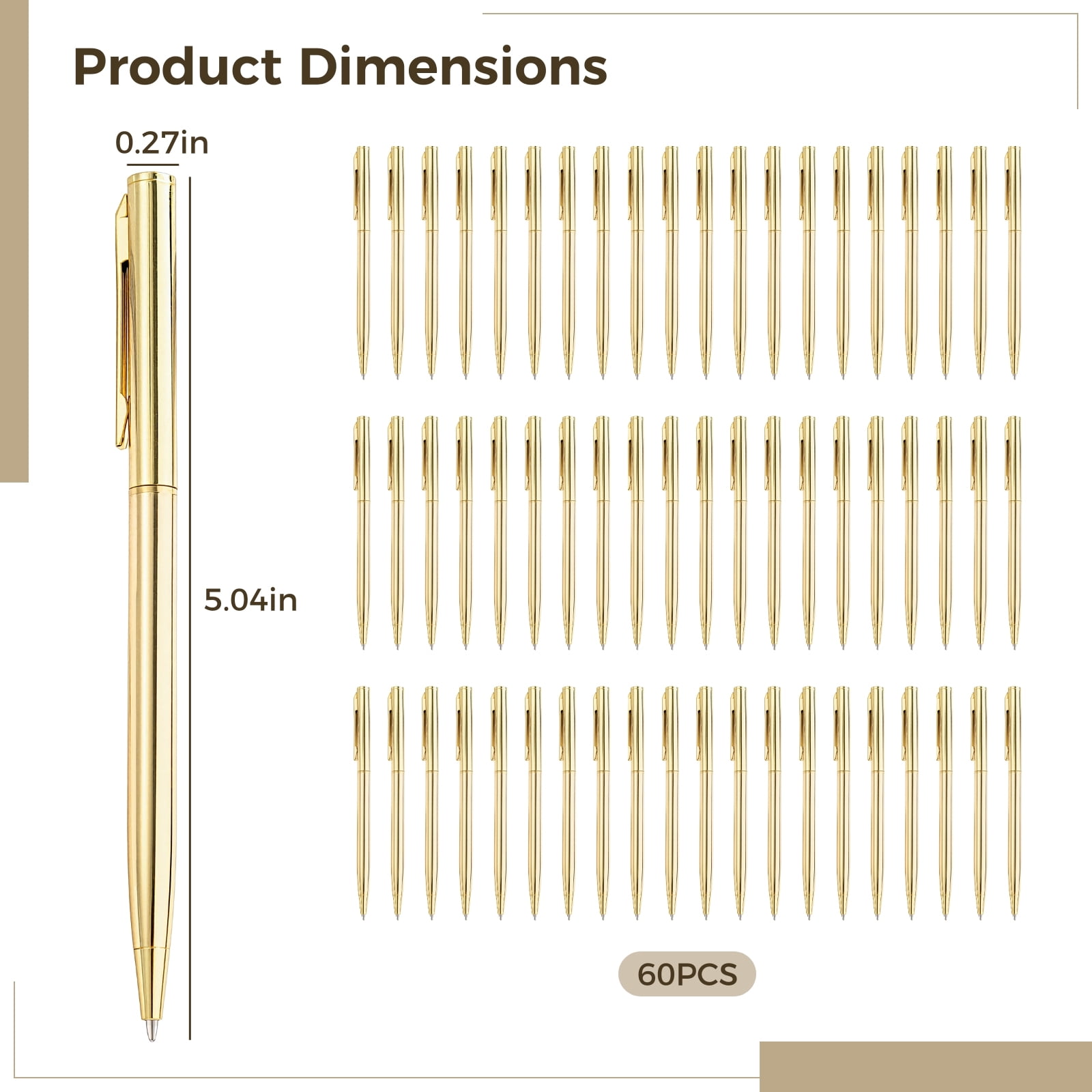 60 Pack Retractable Ballpoint Pens, Gold Metal Body Click Pens Customized, Smooth Flow Office Supplies, Business Meeting Instruments With Medium Point