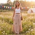 thumbnail image 6 of Boho Skirts for Women Elastic High Waist A Line Maxi Skirts Casual Summer Beach Vacation Flowy Pleated Skirts, S, 6 of 9