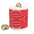 thumbnail image 1 of Spires Piggy Bank, Digital Pop Art Produced Expanding Shady Lines and Nested Shape Design Print, Ceramic Coin Bank Money Box for Cash Saving, 3.6" X 3.2", Red Yellow, by Ambesonne, 1 of 4