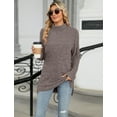 thumbnail image 2 of OBEEII Women Turtleneck Oversized Sweater Long Sleeve Slits High-low Hem Casual Pullover Knitted Warm Clothes for Winter Size S-XXL, 2 of 9