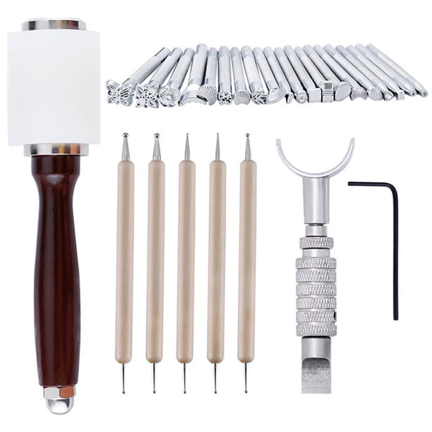 Martillo De Madera Tallado Diy De Cuero, Herramienta De Impresión De Acero Inoxidable, Juego De Costura Hecho A Mano 1 Juego Advancent HA022649-00