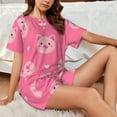 thumbnail image 4 of Daiia Cartoon Pigs and Hearts Pattern Womens Pajama Sets Short Sleeve Pajamas for Women Sets Soft Lounge Sets Casual Round Neck Sleepwear PJS-Large, 4 of 7