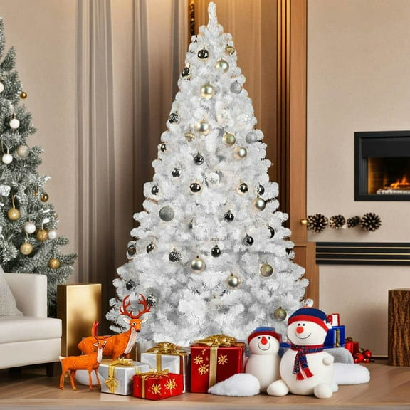 Spaco Artificial 5FT Christmas Tree with 498PVC Mixed Branch Tips, Christmas Tree with Hinged Premium & Foldable Base for Indoor Holiday Decoration, White