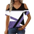 thumbnail image 1 of Puntoco Liquidación de blusas cortas para mujer, blusas estampadas para mujer, blusas de manga corta con escote en V y hombros descubiertos, blusas de moda, 1 of 5