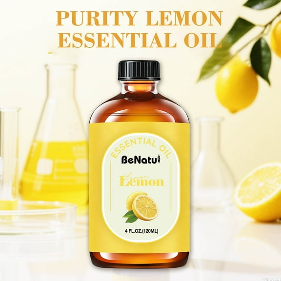BeNatu 120ml Lemon Fragrance Oil - 100% Natural Citrus Scented Oil for Diffusers, DIY Cleaning Products, Candle Making | Refreshing Zesty Aroma, Large Size