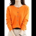 thumbnail image 1 of Suéter de Larga con Cuello Redondo de Color Liso para Mujer, Chaqueta de Punto Combinable para y Otoño Color Naranja M, 1 of 6