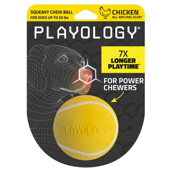 Pelota masticable Playology Squeaky para perros de tamaño mediano de hasta 50 libras