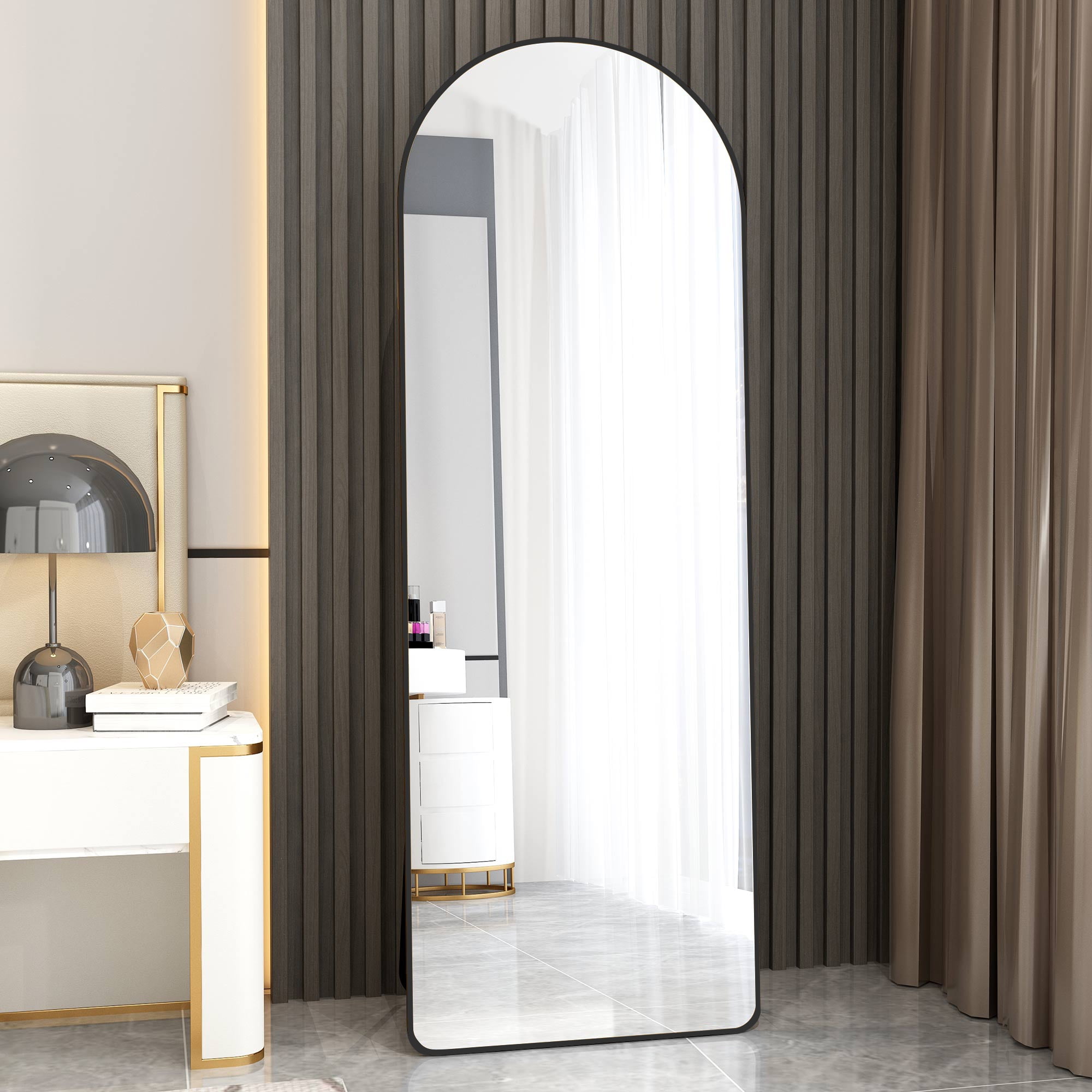 Noble House Black Metal Arched Full-Length Mirror,High-Definition Explosion-Proof Glass,Black