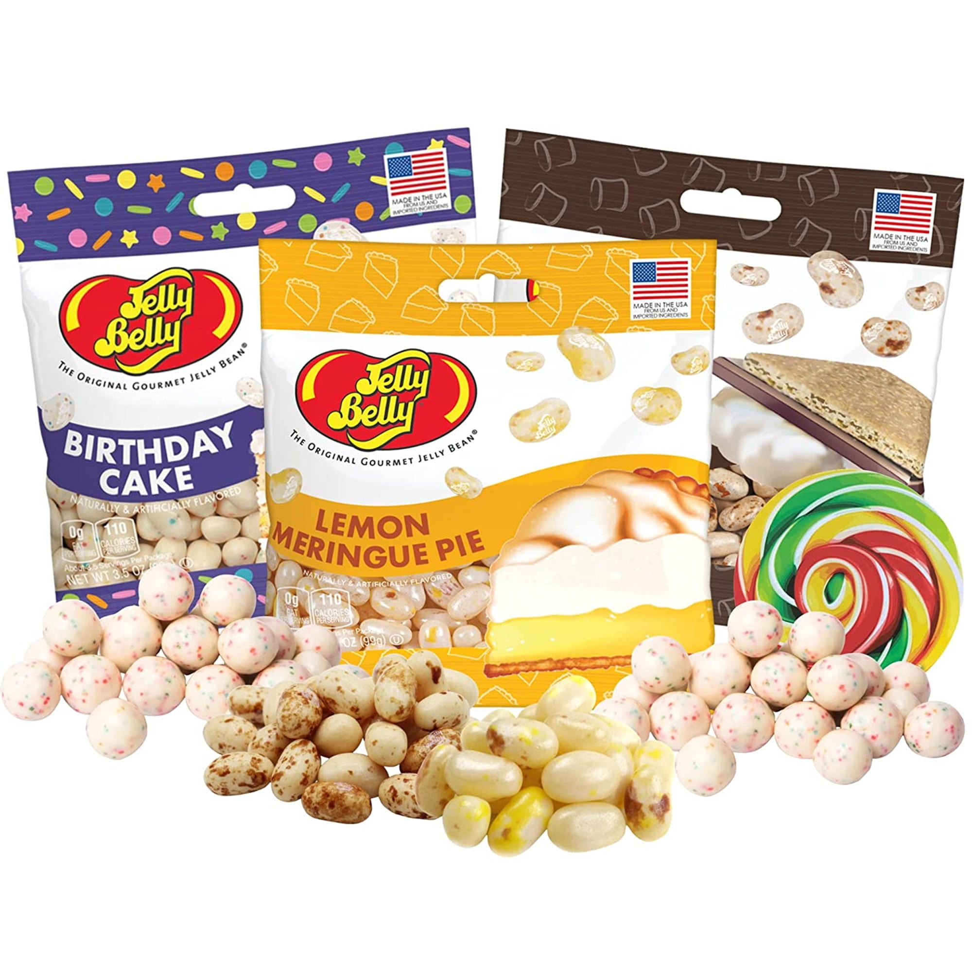 Jelly Belly Jelly Bean Candy Dessert Flavored Assortment, Birthday Cake, Lemon Pie, and S'mores Chewy Candy Variety Pack, Pack of 3, 3.5 Ounces Each