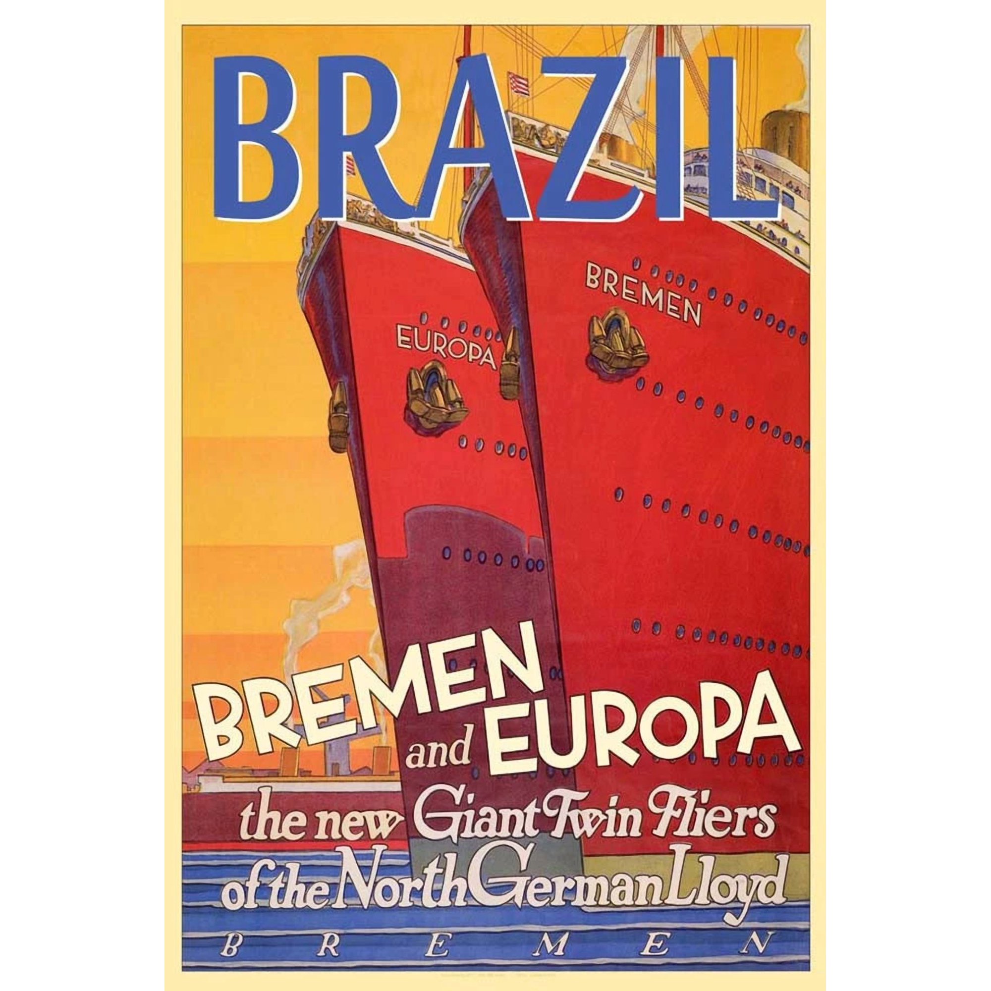 Brazil North German Lloyd Bremen Europa South America Ship Travel Art Office Variant 2 Poster , Poster Print Only