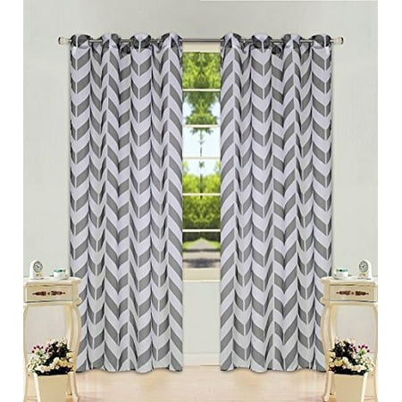 1 Panel Chevron  Two-Tone Pattern Design Voile Sheer Window Curtain 8 Silver Grommets 55