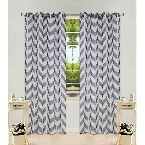 1 Panel Chevron Charcoal TwoTone Pattern Design Voile Sheer Window