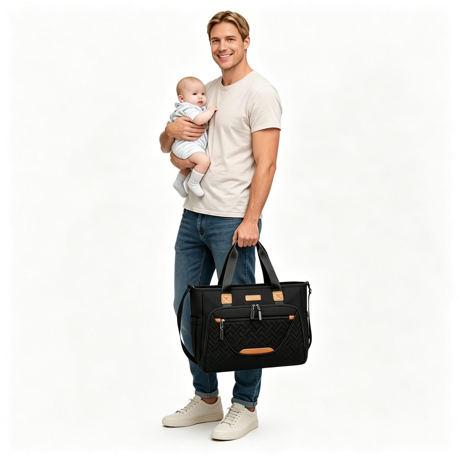 DEFAHN Diaper Bag,Baby Bag with 15 Pockets , Large Capacity Diaper Bag Tote,Waterproof Baby Diaper Bag for Mom and Dad, Multifunction Travel Tote Diaper Bags (Black)