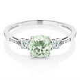 thumbnail image 2 of Gem Stone King 10K White Gold Green Prasiolite White Created Sapphire and White Diamond Accent 3-Stone Engagement Ring for Women (0.94 Cttw, Round 6MM, Gemstone Birthstone, Size 7.5), 2 of 5