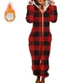 thumbnail image 5 of YOIAVAIOY Womens Winter Fleece Jumpsuits Fuzzy Sherpa Hooded One Piece Plaid Flannel Sleepwear Warm Winter Loungewear RedM, 5 of 8