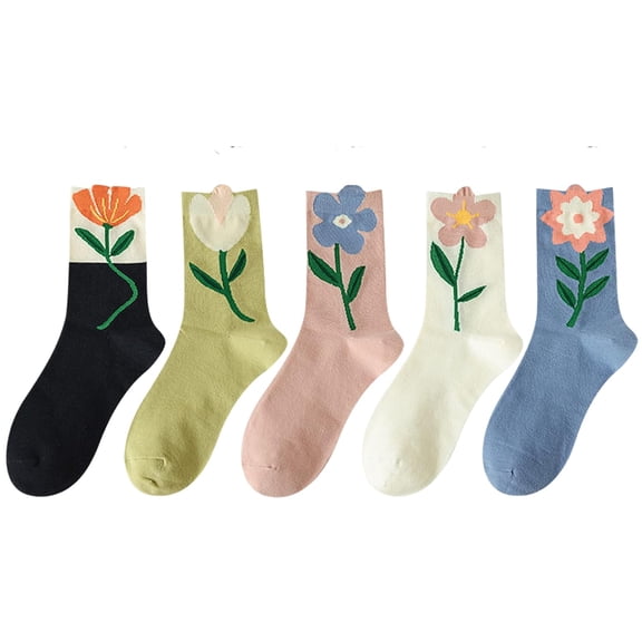 Holzlrgus 5-Pack Cute Girly Stylish Floral Cottoncore Ankle Socks for Women