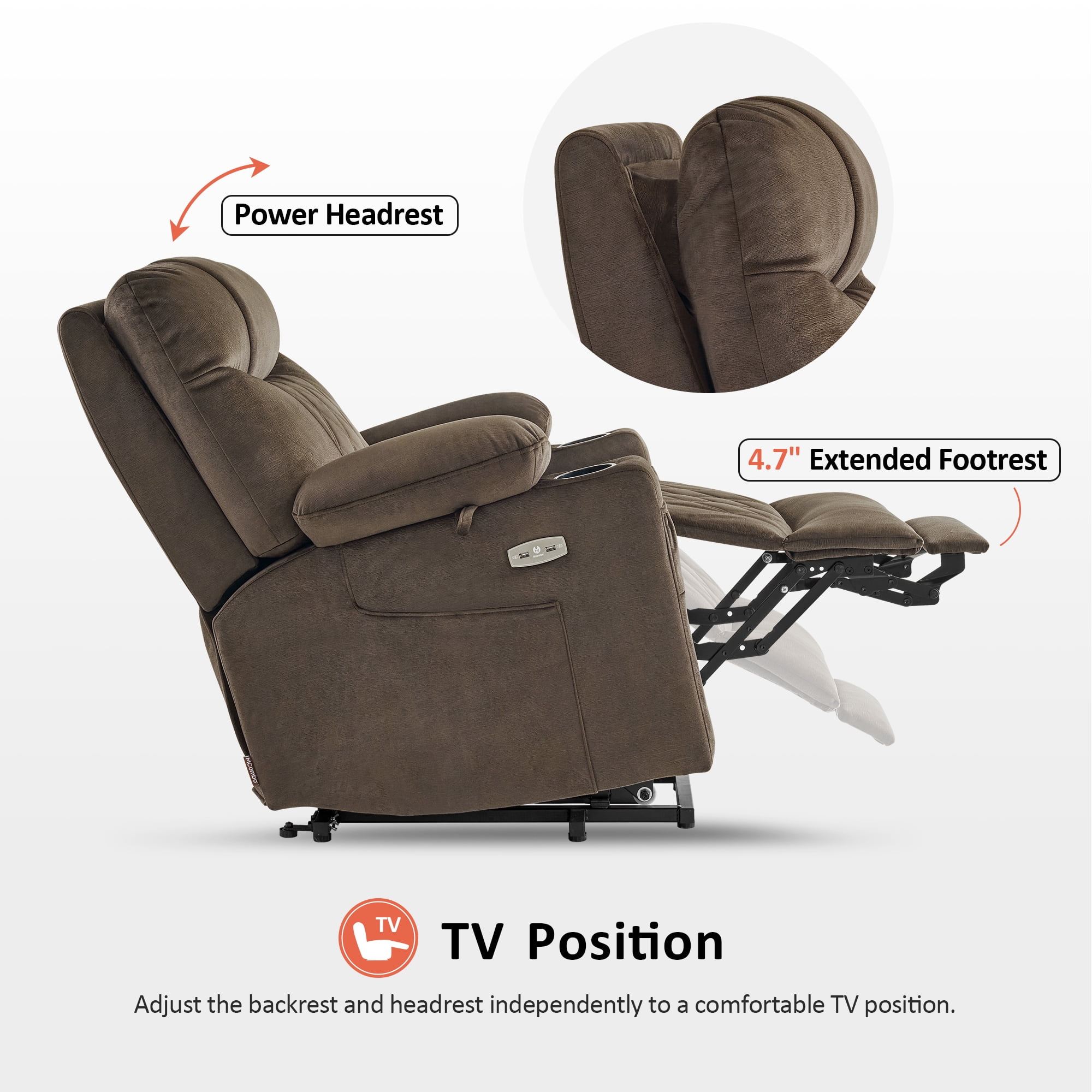 MCombo Small Triple Motor Power Lift Recliner with Adjustable Headrest for  Petitie Elderly, Fabric, Coffee Fabric