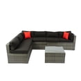 thumbnail image 4 of Yesurprise 5 Pieces PE Rattan Sectional Sofa Set Outdoor Furniture Set Cushioned U Shaped Sofa with 2 Pillows Center Coffee Table Outdoor Patio Sectional Furniture Set for Garden, 4 of 8