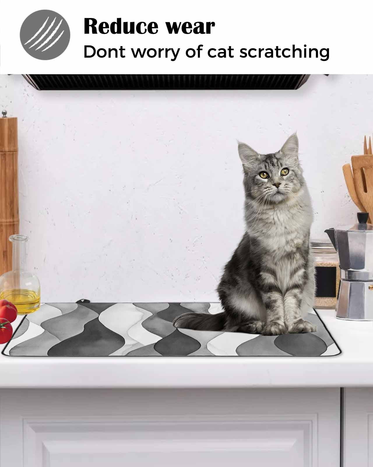 nqOlkjepod Large Induction Cooktop Protector Mat 36"x21", Gray Stripes Stove Top Covers for Electric Stove, Vintage Farmhouse Greyish Ripple Pattern Stove Burner Cover Mats, Glass Top Stove Cover