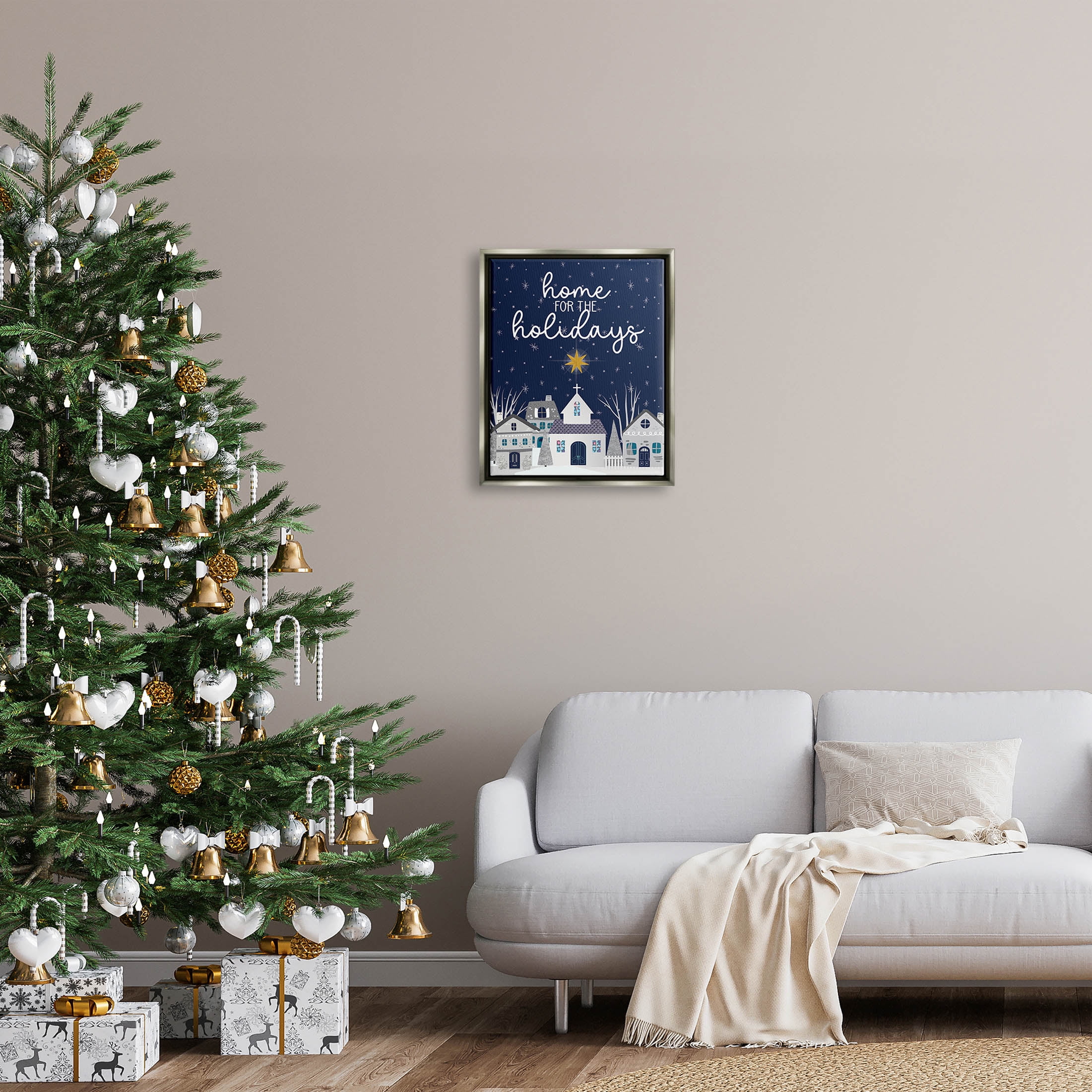 Stupell Industries Home For The Holidays Night Sky Graphic Art Luster Gray Floating Framed Canvas Print Wall Art, Design by Linda Birtel