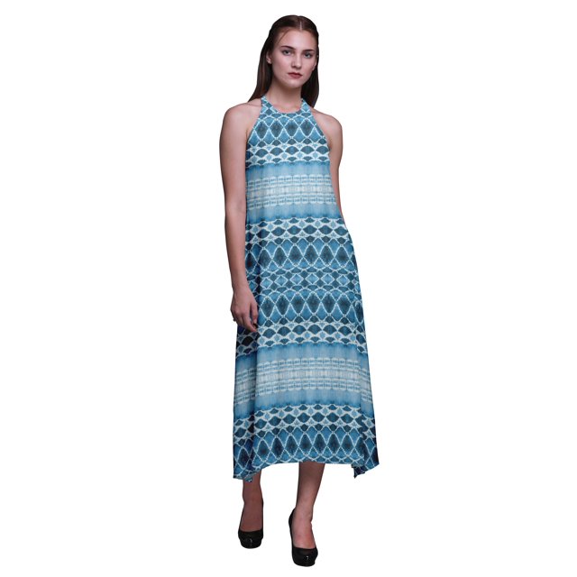 Bimba Robe Teinture sur Nœuds Décontractée Longue Dos Nu à Col Licou pour Femme Robe de Plage Imprimée - Xxx-Grand